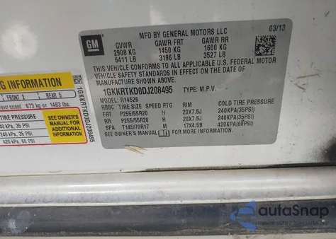 2013 GMC Acadia Denali z USA, uszkodzony, nr VIN 1GKKRTKD0DJ208495